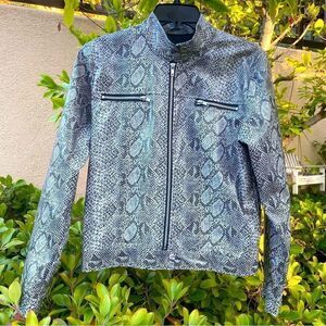 🧥ONE STEP UP BLACK/WHITE ANIMAL PRINT FAUX LEATHER JACKET GL SZ L or W XS ECU